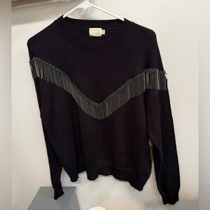 NWT Dreamers by Debut Black fringe sweater size XL K4257